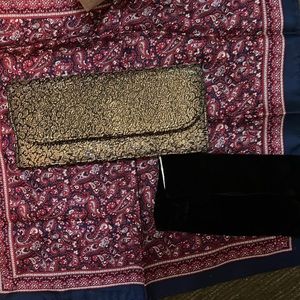 Beautiful golden and black velvet clutches. One is Tony E Stephan. Vintage.